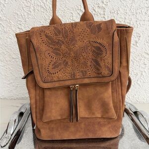 Universal Thread Tan Laser-Cut Faux Suede Backpack Tote